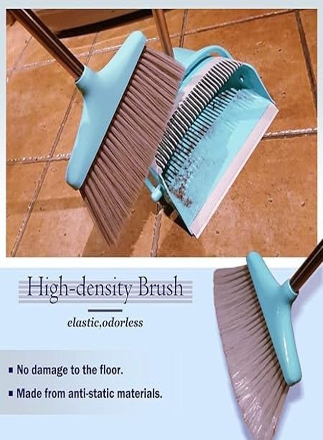 TRADY طقم مجرفة وفرشاة بلاستيكي طويل المقبض من Trady، مشط مسنن، مكنسة منزلية من الفرو الناعم للكنس والتنظيف، قابلة للطي والتخزين (أزرق) - Image 5